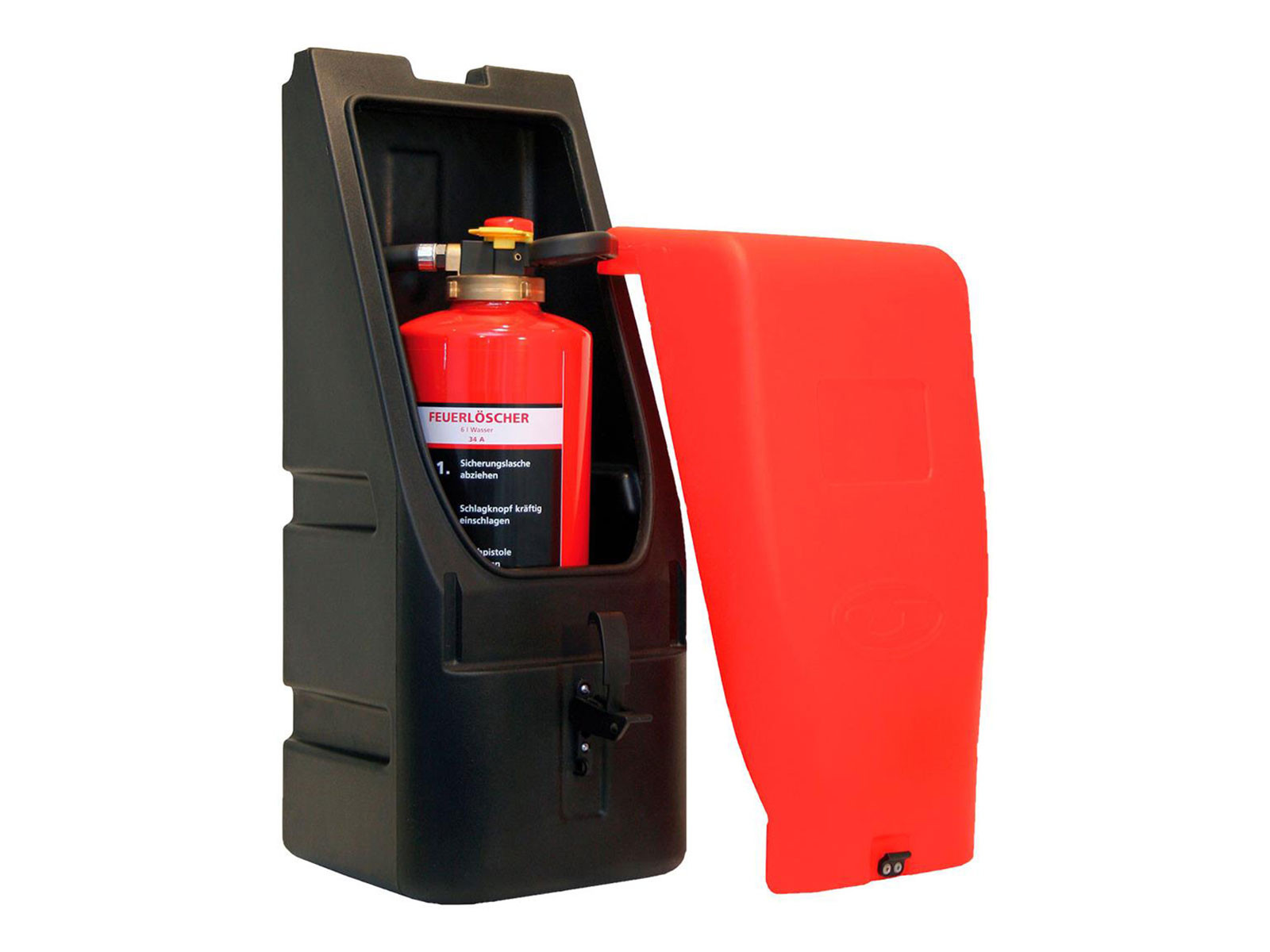 Kasten f/Feuerlöscher f/6kg Schwarz m/Rotem Deckel 680x260mm