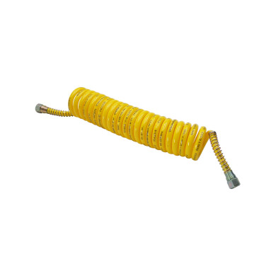 Spiralslange PU 4,5m  gul - Stræk l/ 5,5 m. arbejds L/4,5  m.   - 24 små viklinger, M16 x 1,5