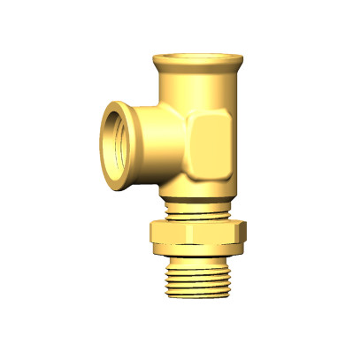 Raufoss L-Stück M16x1,5 außen – 2xM16x1,5 innen mit Kontermutter