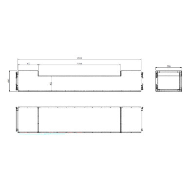 BevoBox Mix Tunnel - Hylder på begge sider - L: 500 mm H: 400/300 mm - D: 2450 mm - 3 mm sidetykkelse