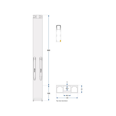 Bakstolpe alu 800mm K30 høyre 2-port