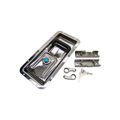 Dørlås indbyg rustfri 15mm - Incl. gaffel og fodstykke