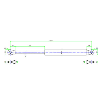 Gasfjeder 400N 785mm m/M8 kugle