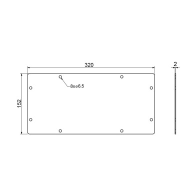 Bagplade for lukker - 320 x 152 mm. m/ 8 stk. ø6,5 hul. - alu. anod.