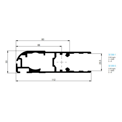 Dørprofil f.gum 3.300mm indv 25,5mm RÅ