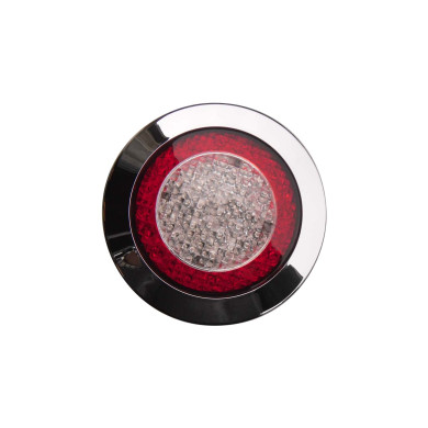 Baglygte LED 24V, m/krom kant, 2500mm kabel, Jokon - Blink, stop og baglygte  - Linse i 2 farver - rød og klar - Ø155mm, indb Ø114mm - 2500mm kabel - IP67 - E1 2130