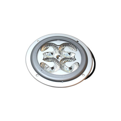 Loftlampe 9-31V LED f/indbygning Ø180mm - 2JB 343 227-407 - Lygteglas klart - Sølvfarvet - 4x6W LED - Udv. Ø180mm  - Hul diameter Ø140mm - 310mm ledning - Temp område -40° til 60° - Monteringshuller 4 stk Ø4mm