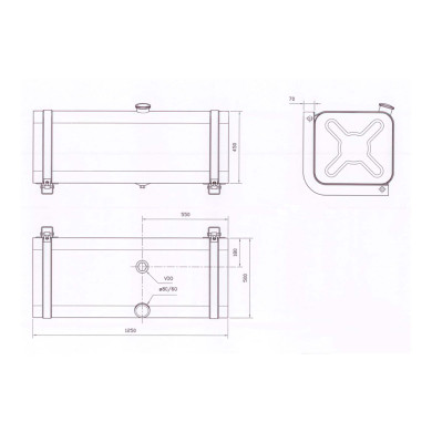 Tank rustfri 250L 1250x450x500
