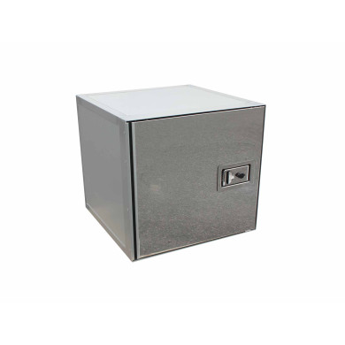 Finer kasse 600x600x600 sidehængt - Bevofront låge i rustfri ( uden alu-omramning) - beklædt med alu top, bund og gavle  - 1 stk. udluftning, leveres løst med.