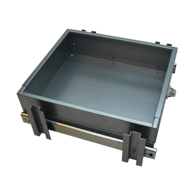 Flex Schublade, verzinktes Blech, - L:550-800mm, H: 140 mm - Mit Gleitschiene und Ausgleich Profil