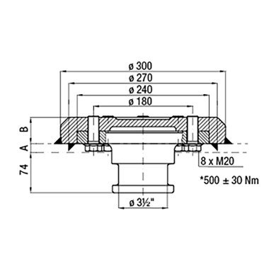 Königszapfen/Kingpin 3 ½" für 16-mm-Platte – komplett