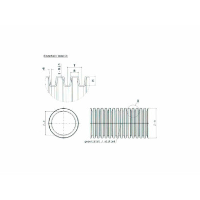 Polyflex Rillerør 17mm, sort, slidset - PP Temp. -40° til +130°, UV-bestandig - Ø21mm udv. Ø16,8 indv - 50mtr/rl.