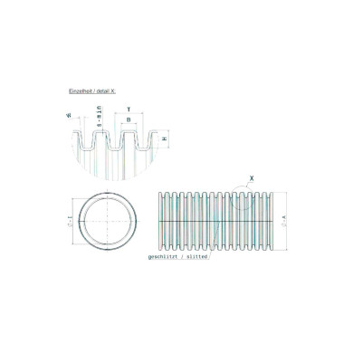 Polyflex Rillerør 50mm, sort, slidset  - PP Temp. -40° til +130°, UV-bestandig - Ø53,2mm udv. Ø45,7 indv - 25mtr/rl.